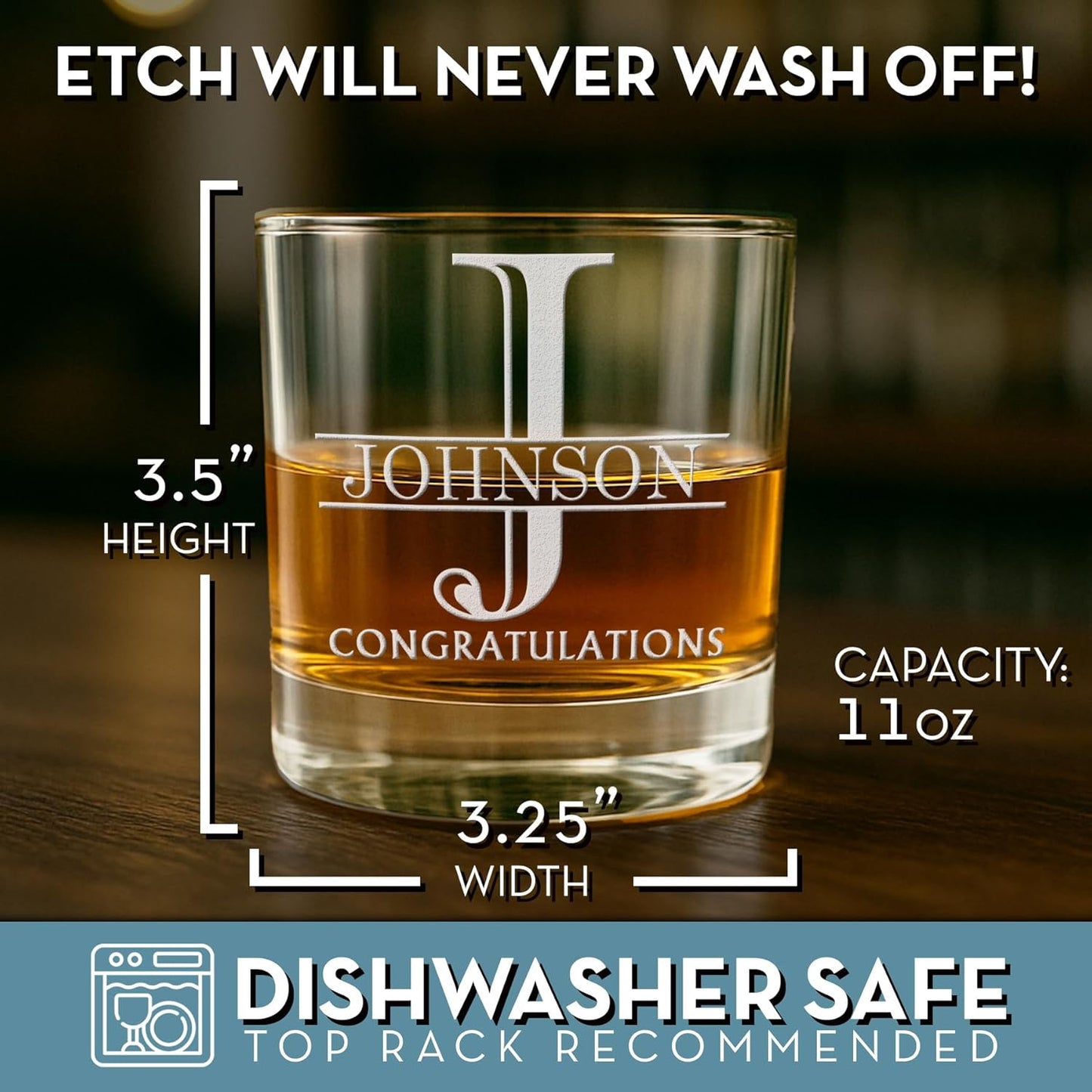 Halpert Personalized Etched Whiskey Rocks Glass 11oz