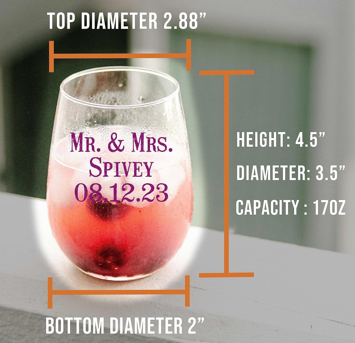 Personalized Your Custom Text Printed Stemless Wine Glass 17oz