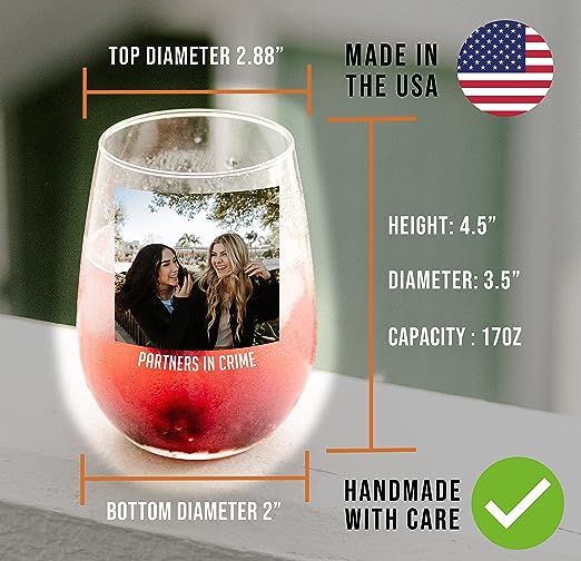 Personalized Printed Photo Stemless Wine Glass 17oz