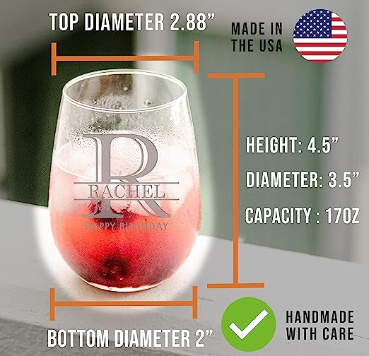 Halpert Personalized Etched Monogram Stemless Wine Glass 17oz