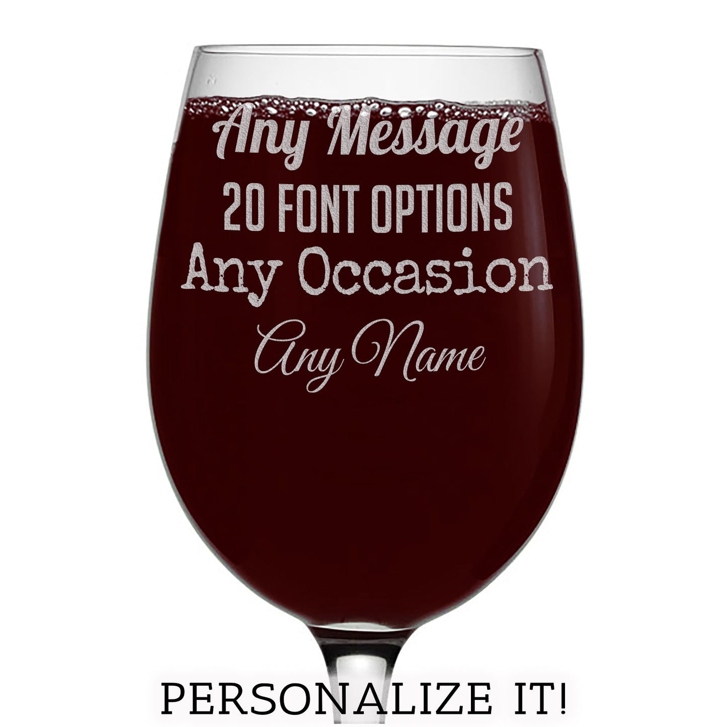 Your Custom Text Personalized Etched Stemmed Wine Glass 16oz