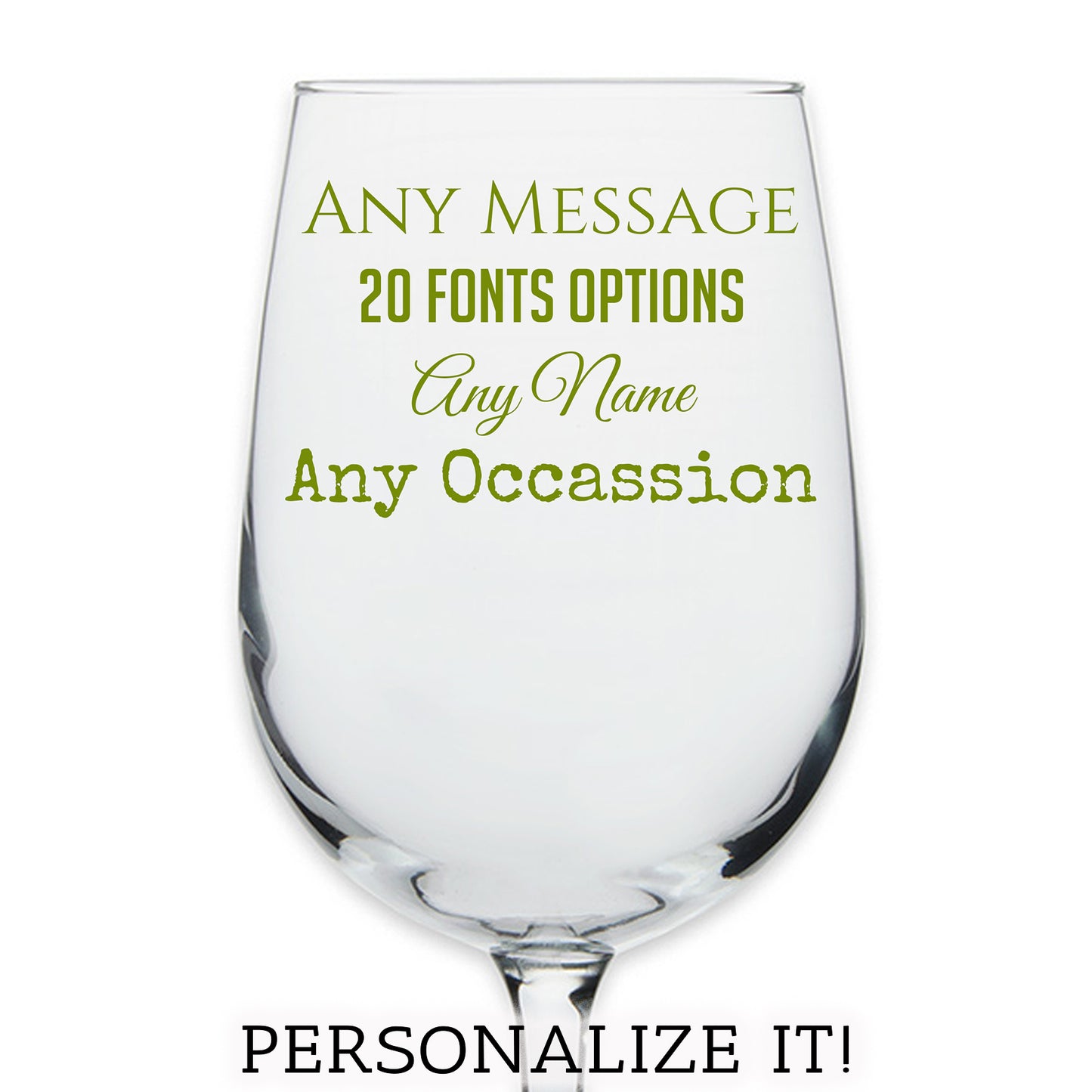 Personalized Your Custom Text Printed Stemmed Wine 16oz