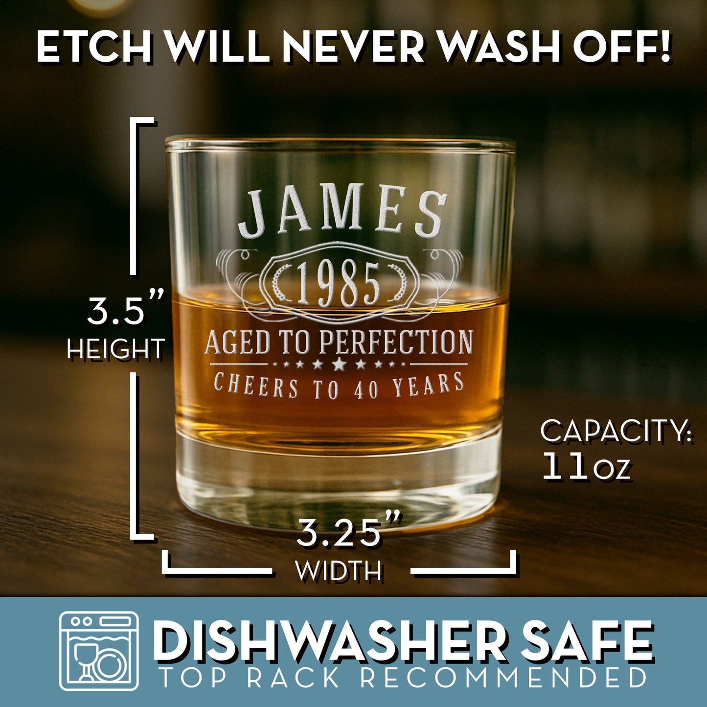 Bernard Personalized Etched Whiskey Rocks Glass 11oz