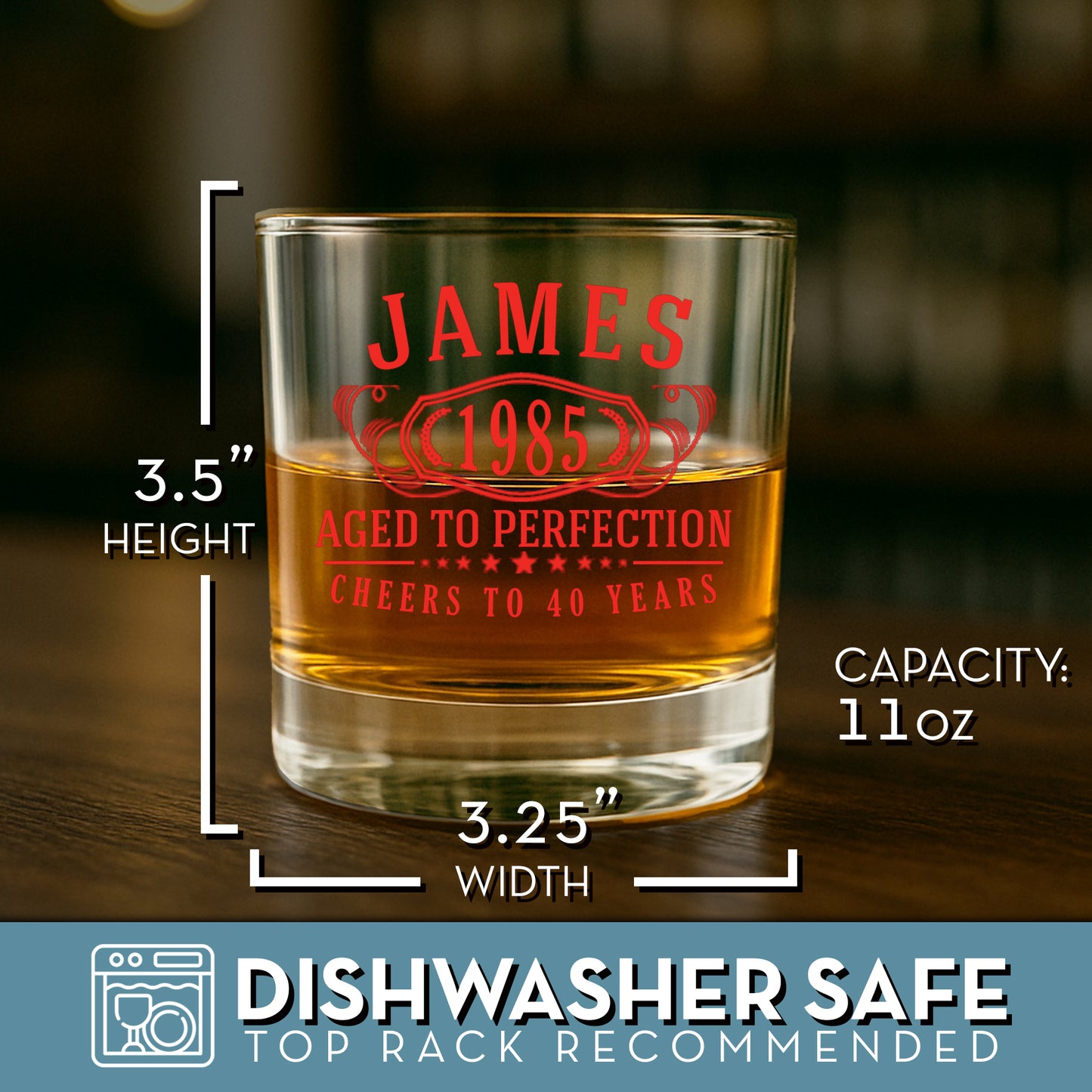 Personalized Bernard Custom Birthday Printed Whiskey Glass 11oz