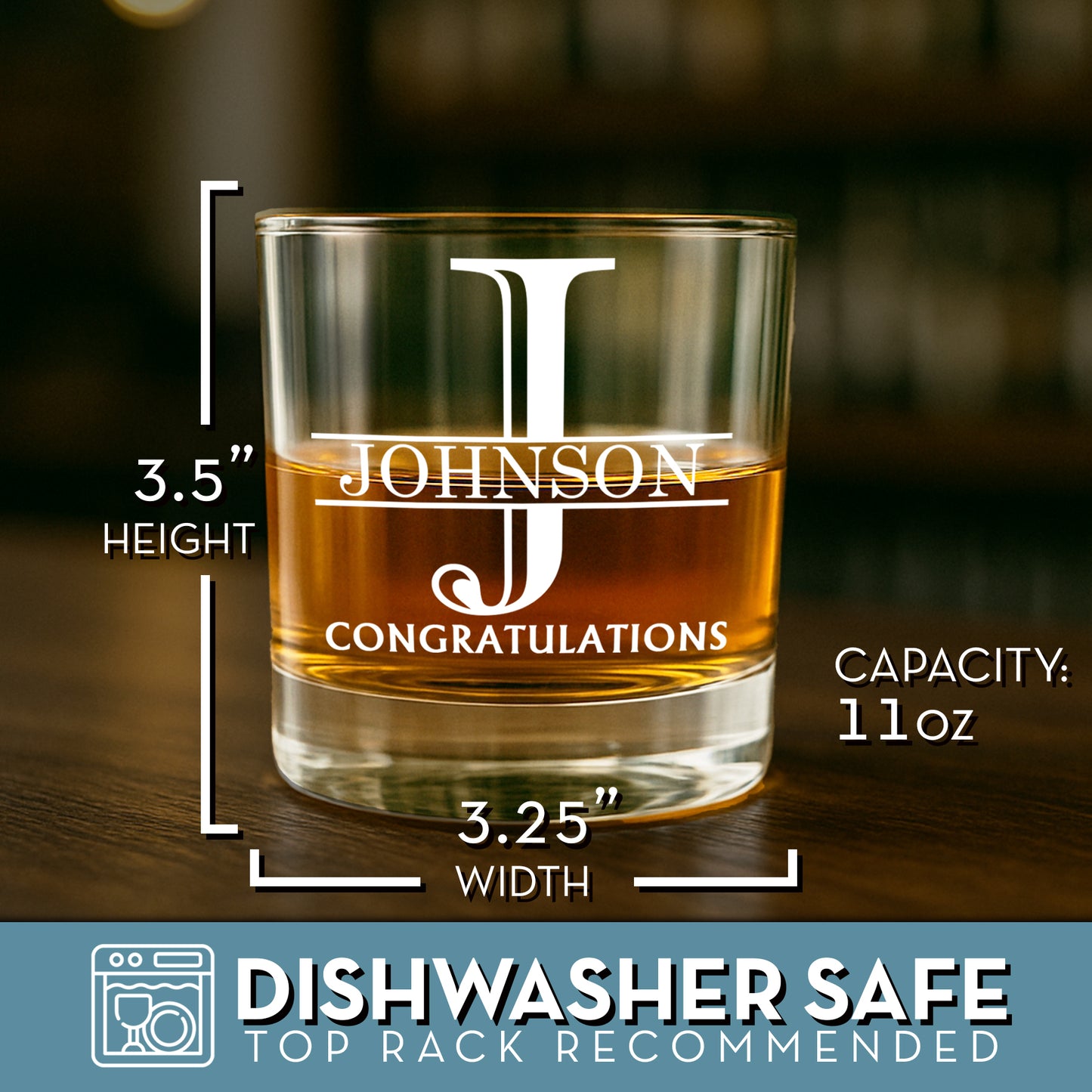 Halpert Personalized Printed Whiskey Rocks Glass 11oz