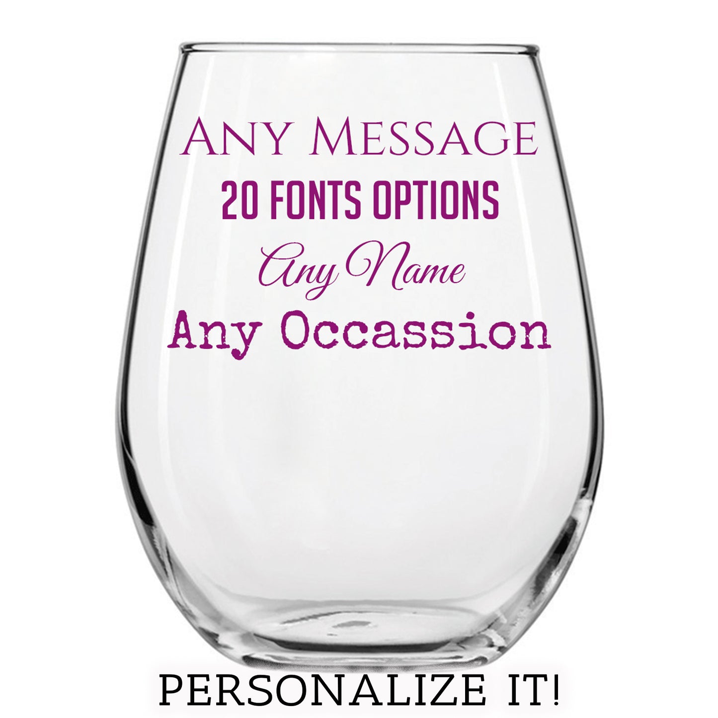 Personalized Your Custom Text Printed Stemless Wine Glass 17oz