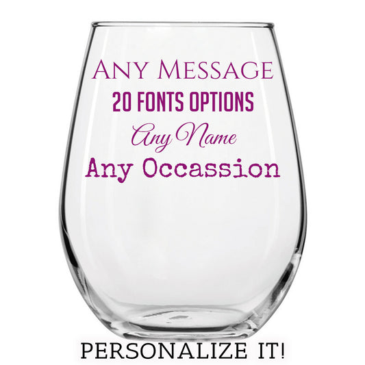 Personalized Your Custom Text Printed Stemless Wine Glass 17oz