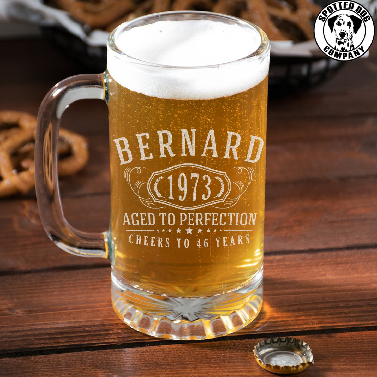 Bernard Personalized Etched Glass Beer Mug 16oz