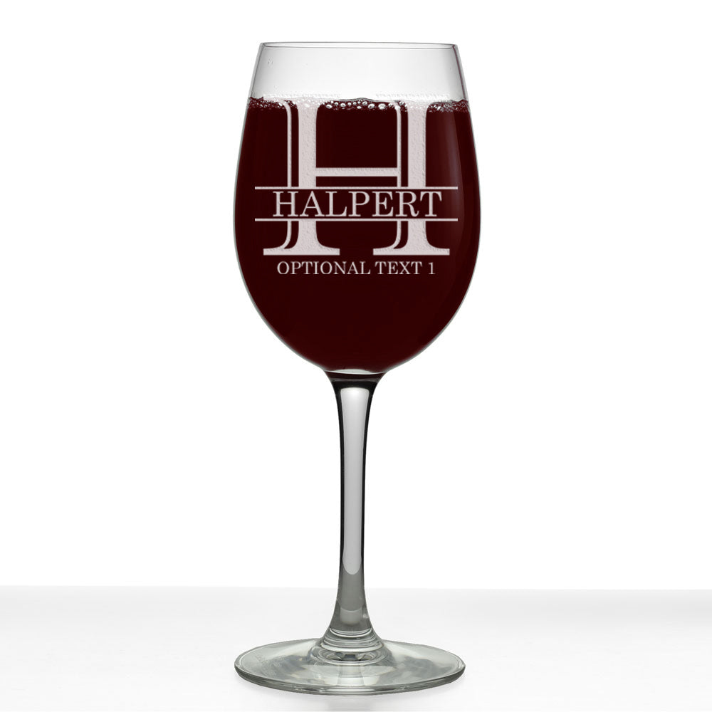 Halpert Personalized Etched Monogram Stemmed Wine Glass 16oz