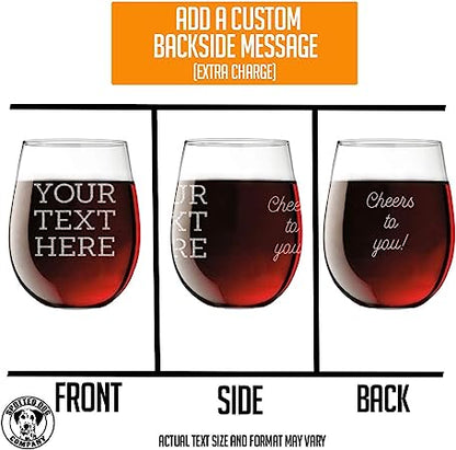 Personalized Your Custom Text Etched Stemless Wine Glass 17oz