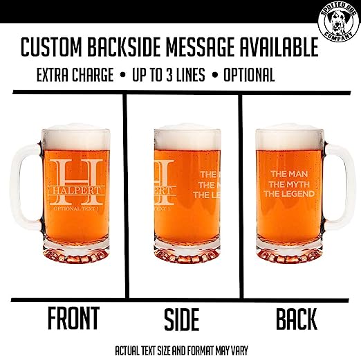 Halpert Personalized Etched Monogram Glass Beer Mug 16oz