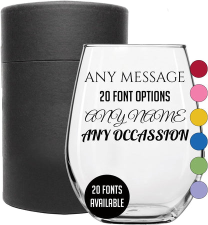 Personalized Your Custom Text Printed Stemless Wine Glass 17oz