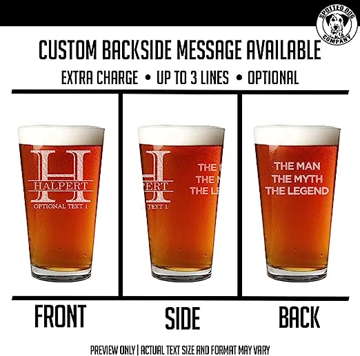 Halpert Personalized Etched Monogram Pint Glass 16oz