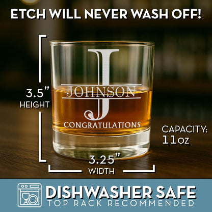 Halpert Personalized Etched Whiskey Rocks Glass 11oz