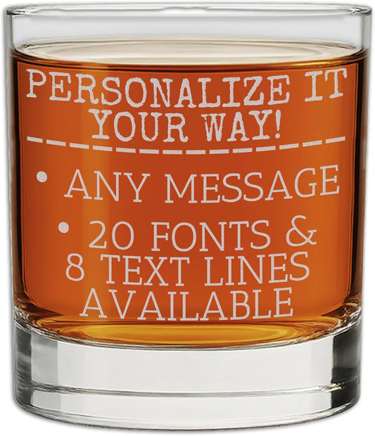 Your Custom Text Personalized Etched Whiskey Glass 11oz