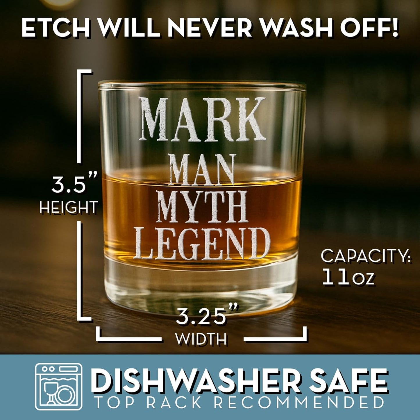 Your Custom Text Personalized Etched Whiskey Glass 11oz