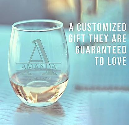 Halpert Personalized Etched Monogram Stemless Wine Glass 17oz