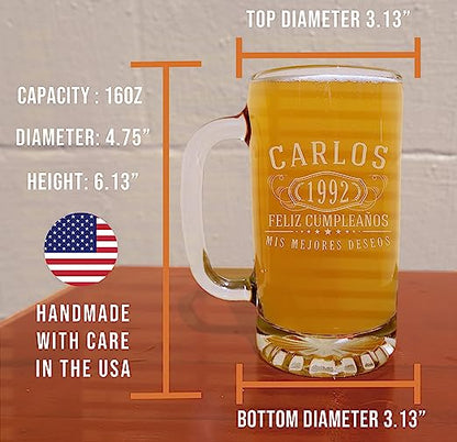 Bernard Personalized Etched Glass Beer Mug 16oz