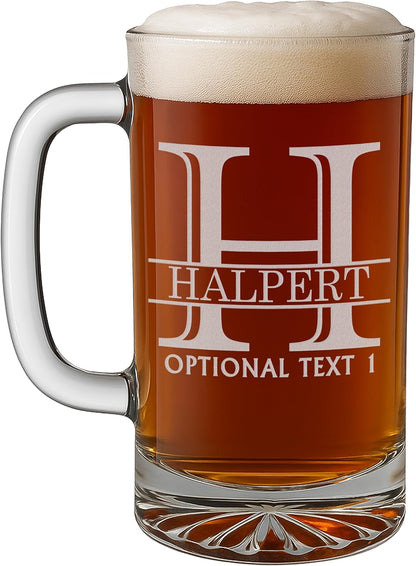 Halpert Personalized Etched Monogram Glass Beer Mug 16oz