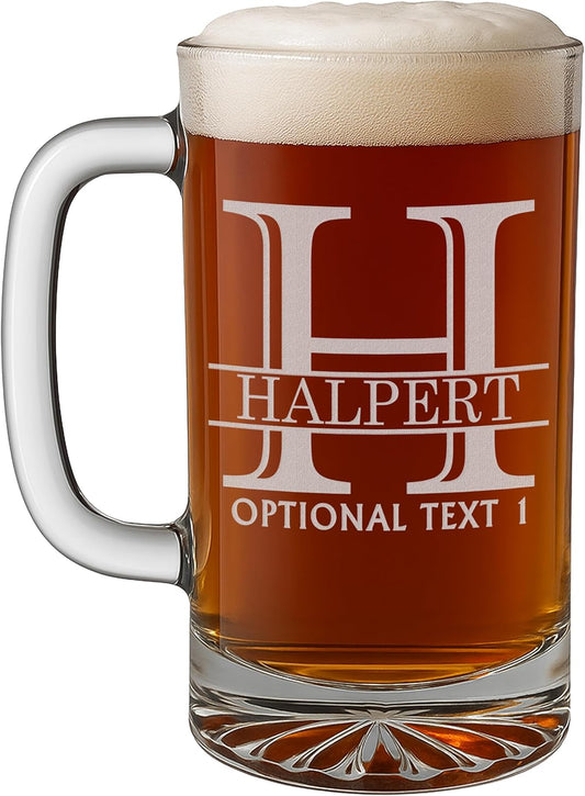 Halpert Personalized Etched Monogram Glass Beer Mug 16oz