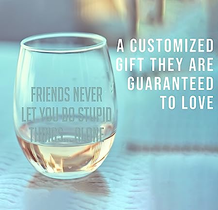 Your Custom Text Personalized Etched Stemless Wine Glass 17oz