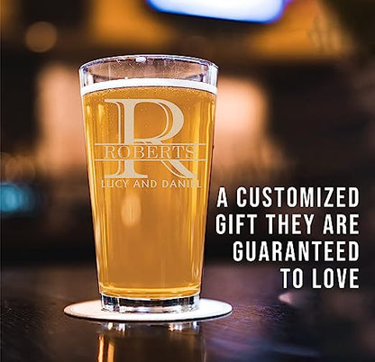 Halpert Personalized Etched Monogram Pint Glass 16oz