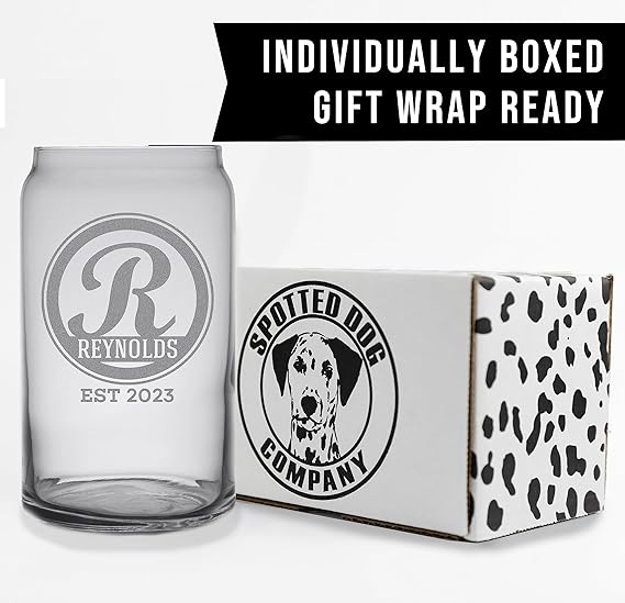 Bratton Personalized Etched Monogram Beer Soda Can Glass 16oz