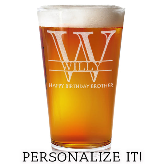 Halpert Personalized Etched Monogram Pint Glass 16oz