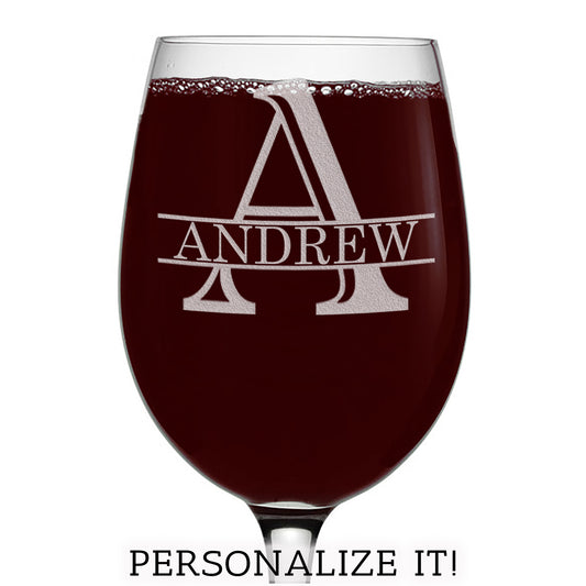 Halpert Personalized Etched Monogram Stemmed Wine Glass 16oz