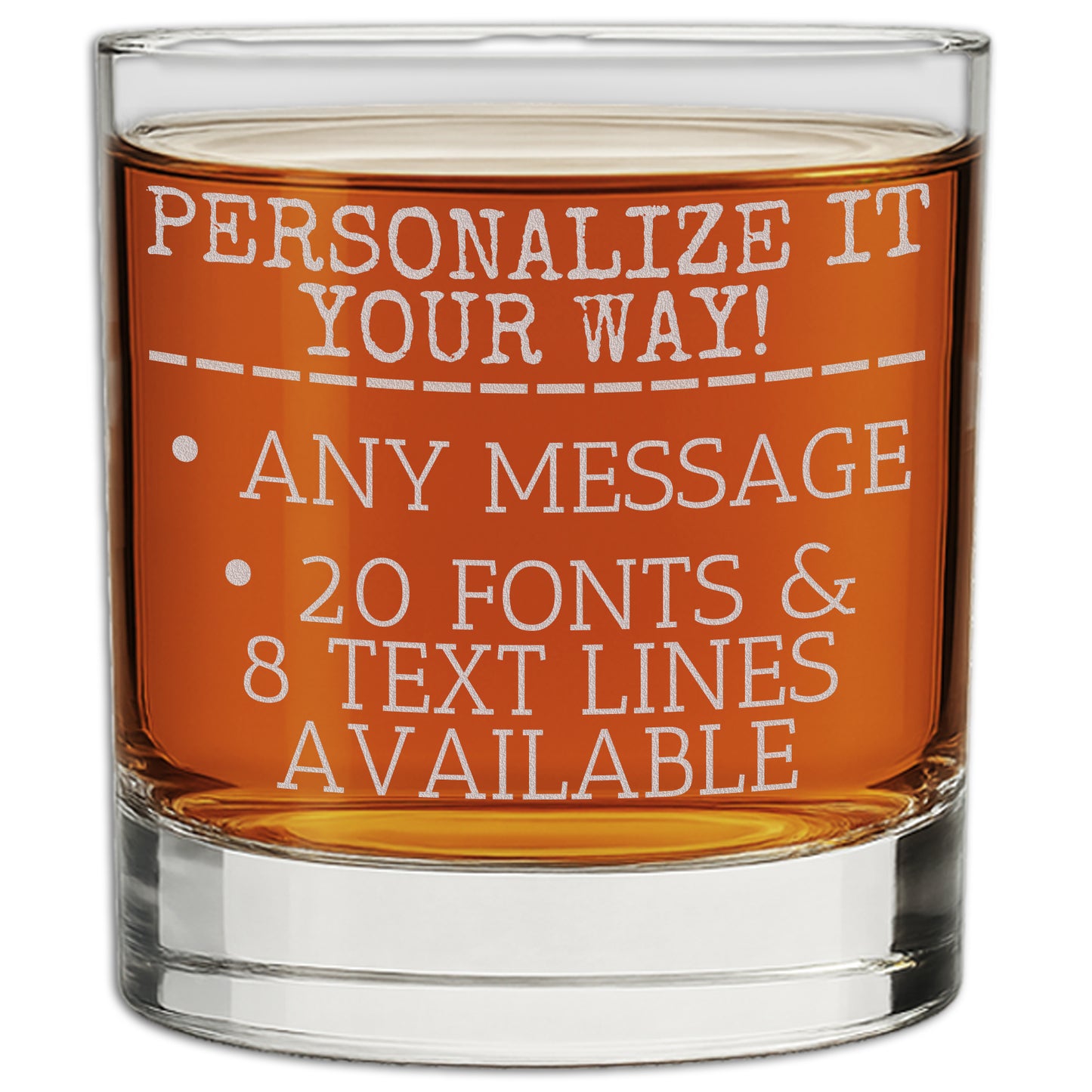 Your Custom Text Personalized Etched Whiskey Glass 11oz