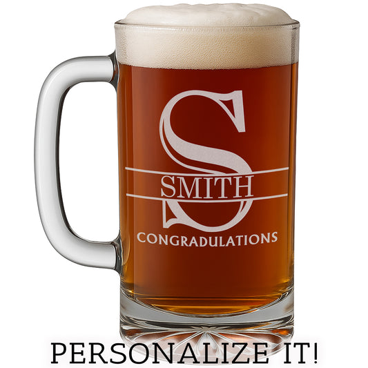 Halpert Personalized Etched Monogram Glass Beer Mug 16oz