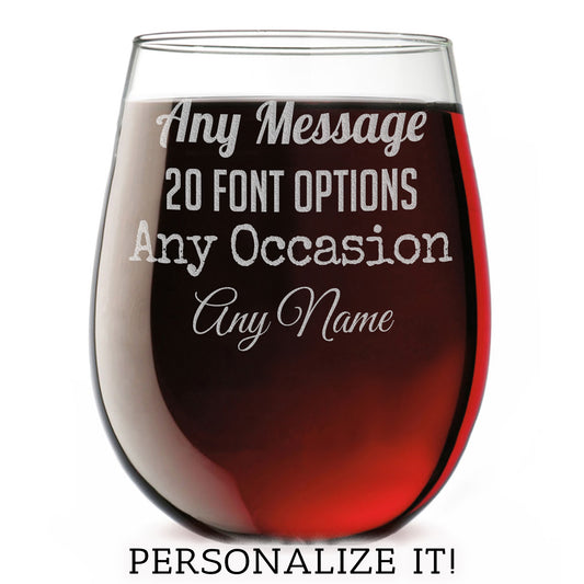 Personalized Your Custom Text Etched Stemless Wine Glass 17oz