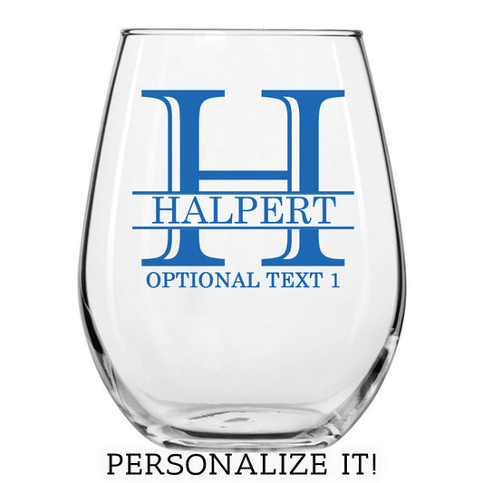 Personalized Halpert Printed Stemless Wine Glass 17oz