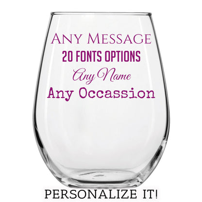 Personalized Your Custom Text Printed Stemless Wine Glass 17oz