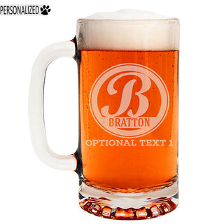 Bratton Personalized Etched Monogram Glass Beer Mug 16oz