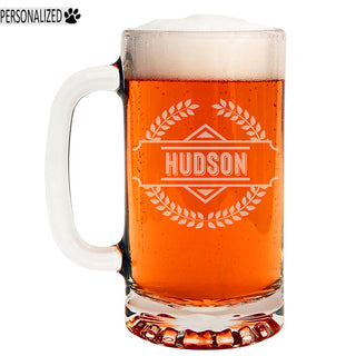 Hudson Personalized Etched Glass Beer Mug 16oz