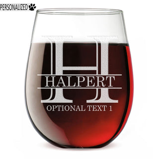 Halpert Personalized Etched Monogram Stemless Wine Glass 17oz