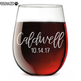 Caldwell Personalized Etched Stemless Wine Glass 17oz