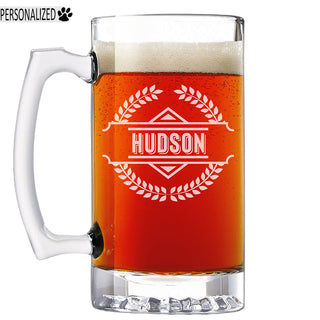 Hudson Personalized Etched Glass Beer Mug 25oz