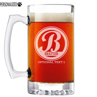 Bratton Personalized Etched Monogram Glass Beer Mug 25oz
