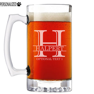 Halpert Personalized Etched Monogram Glass Beer Mug 25oz