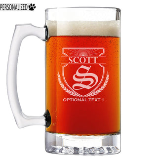 Scott Personalized Etched Monogram Glass Beer Mug 25oz