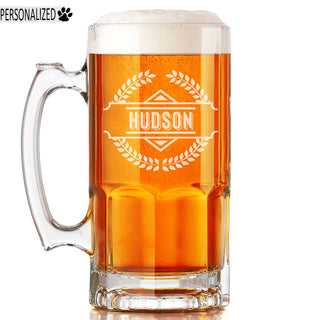 Hudson Personalized Etched Glass Beer Mug 34oz