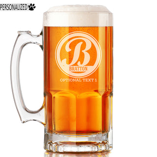 Bratton Personalized Etched Monogram Glass Beer Mug 34oz