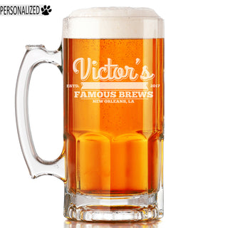 Victor Personalized Etched Glass Beer Mug 34oz