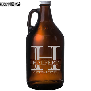 Halpert Personalized Etched Amber Glass Beer Growler 64oz