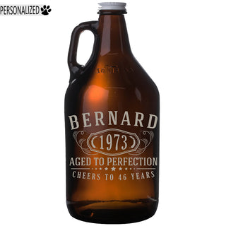 Bernard Personalized Etched Amber Glass Beer Growler 64oz