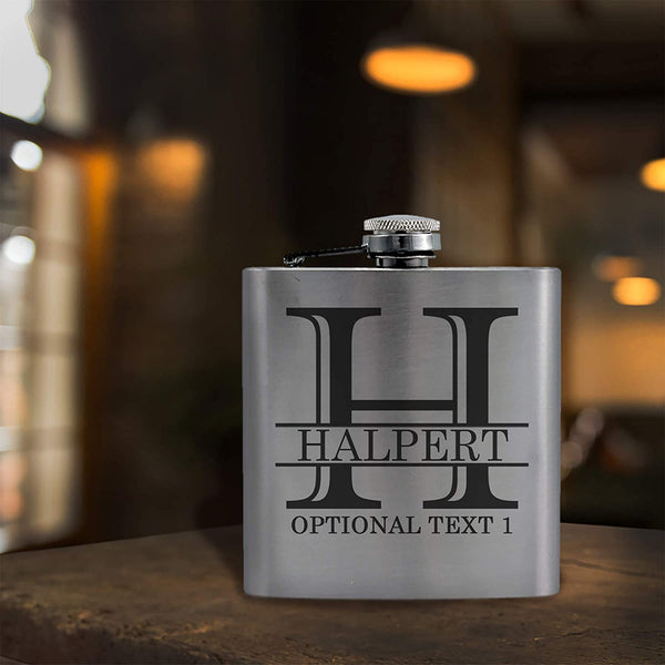 Personalized Etched Flask with Your Custom Text | 6oz, Stainless Steel