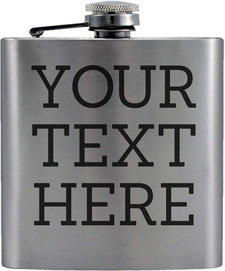 Personalized Etched Flask with Custom Your Text Here | 6oz, Stainless Steel