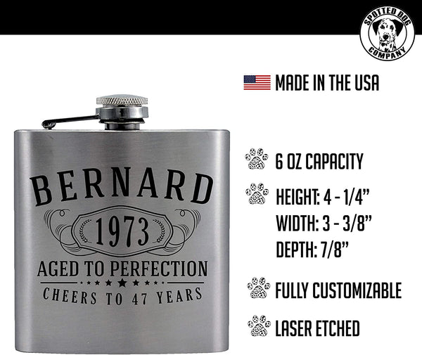 Personalized Etched Flask with Your Custom Text | 6oz, Stainless Steel